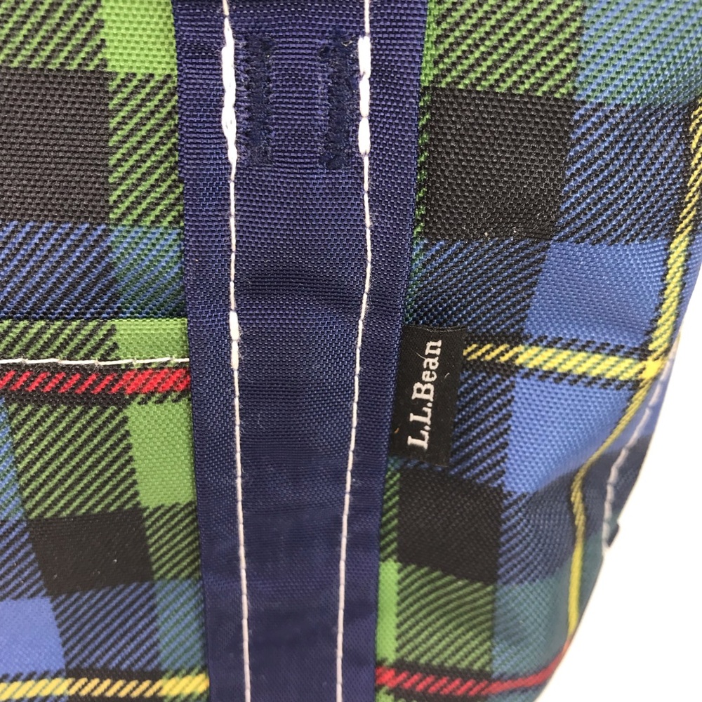 LL Bean Mini Everyday Lightweight Tote Blue Green Tartan Plaid Zipper Small - Picture 2 of 8